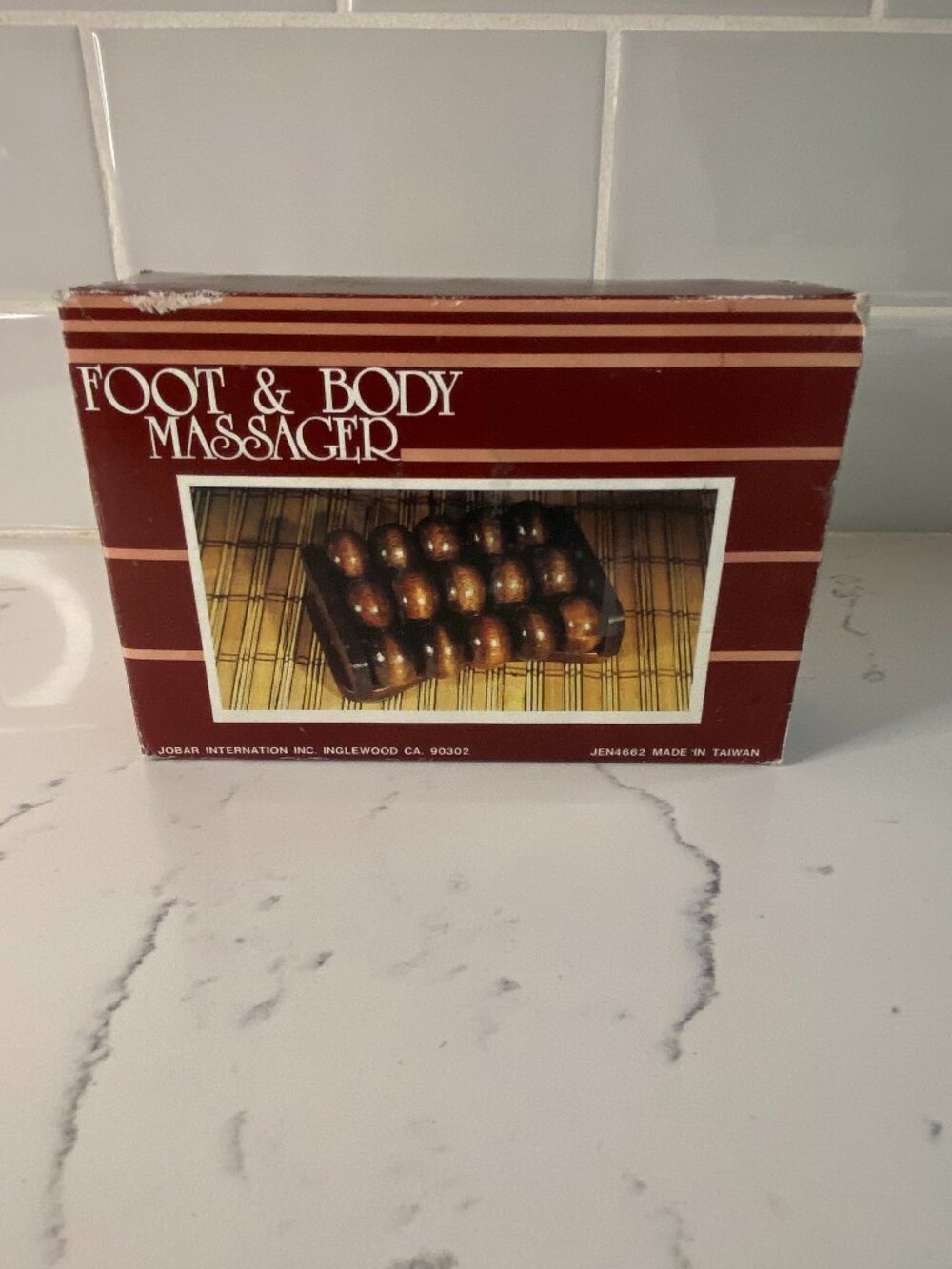 Vintage Wood Foot/Body Massager Roller w Box Jobar Taiwan Reflexology Tool